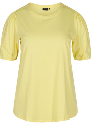 T-Shirt aus Baumwolle mit Ärmeln in Ellbogenlänge, Pale Banana, Packshot image number 0