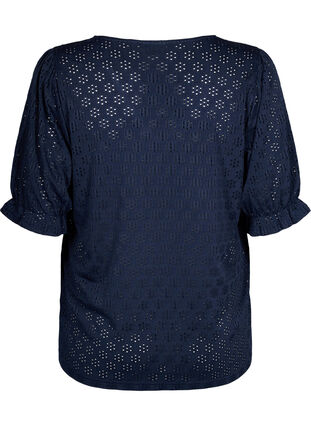 Bluse mit V-Ausschnitt und Lochmuster, Navy Blazer, Packshot image number 1