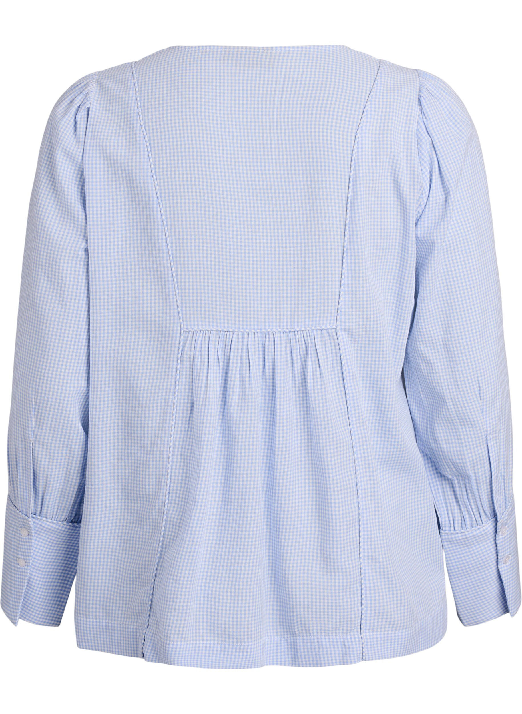 Zizzi Karierte Bluse in A-Linie, Blau, Packshot image number 1