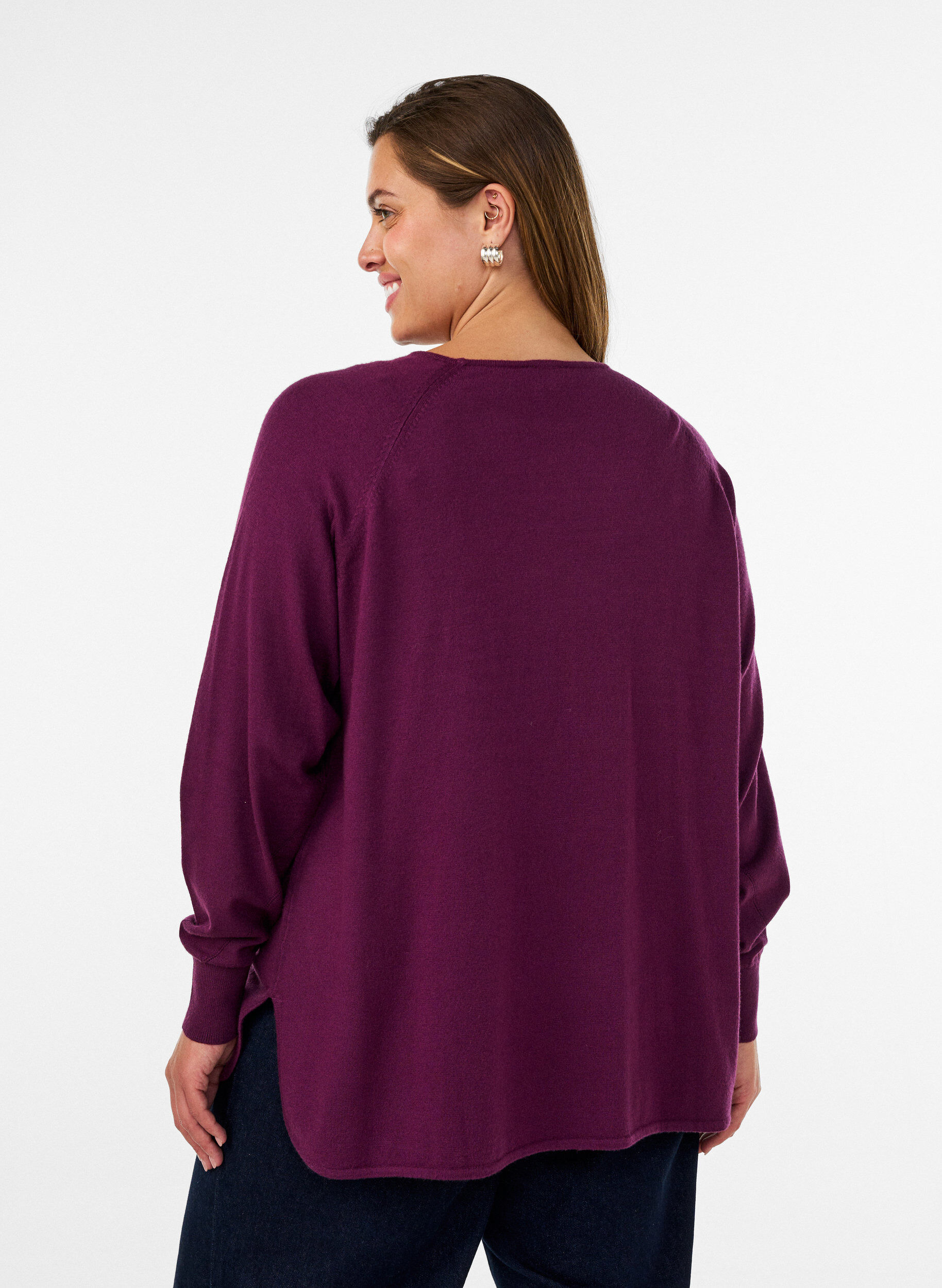 ZizziStrickbluse mit Rundhalsausschnitt und Strickmuster, Rot, Model image number 2