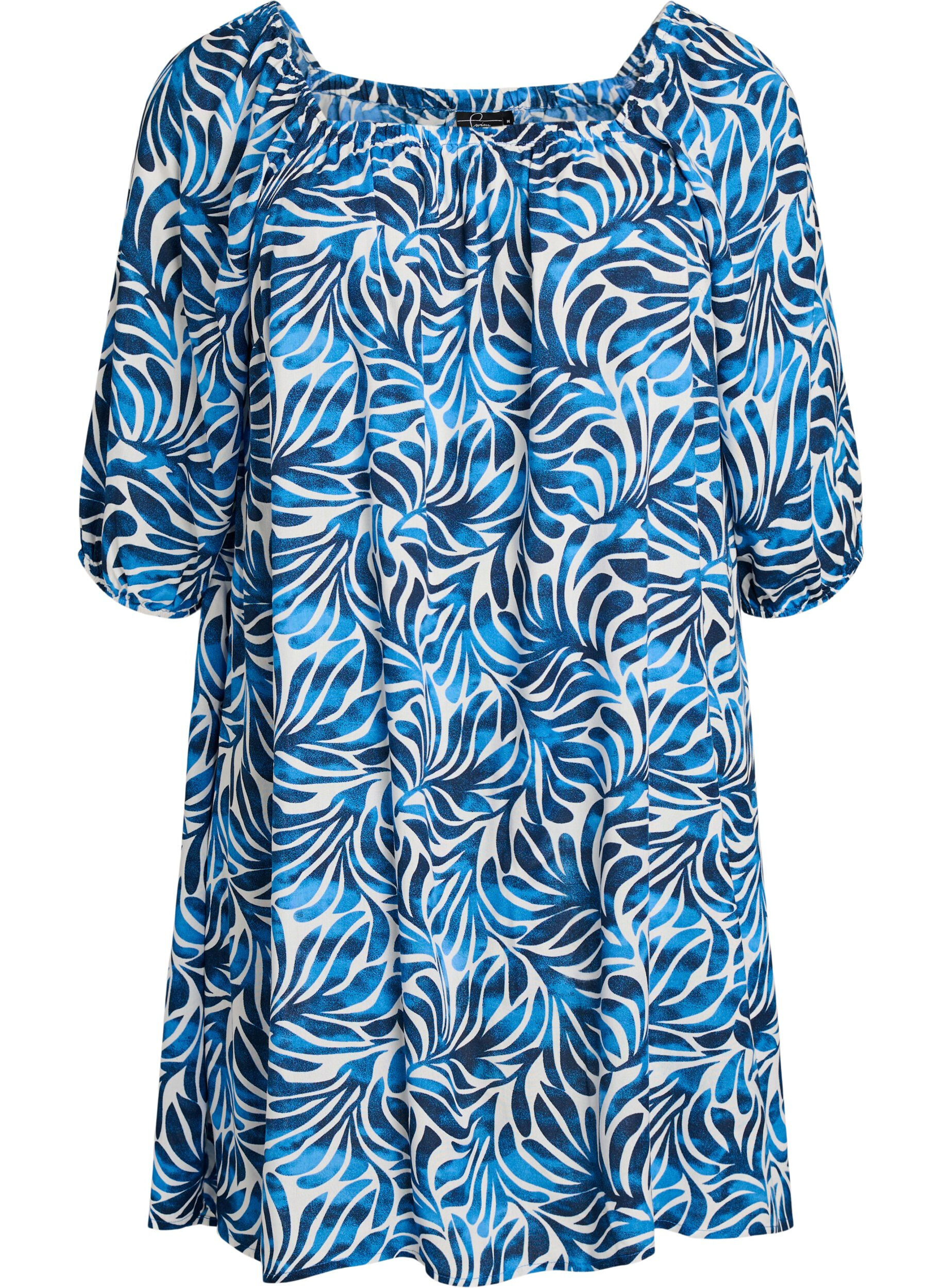 Zizzi Strandkleid aus Viskose mit Print, Blau, Packshot image number 0