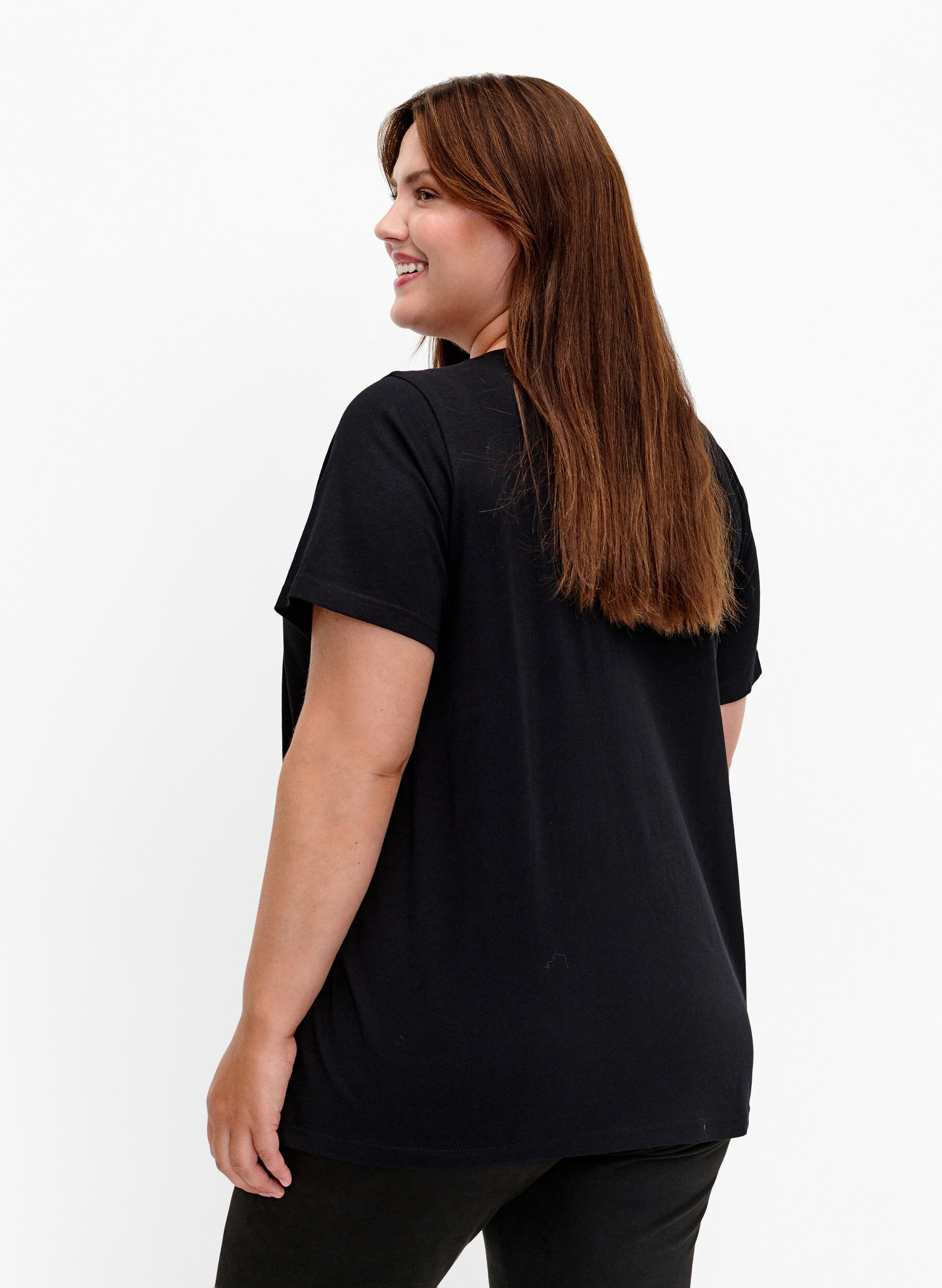 Zizzi Baumwoll-T-Shirt mit Pailletten, Black W. Be free, Model image number 1