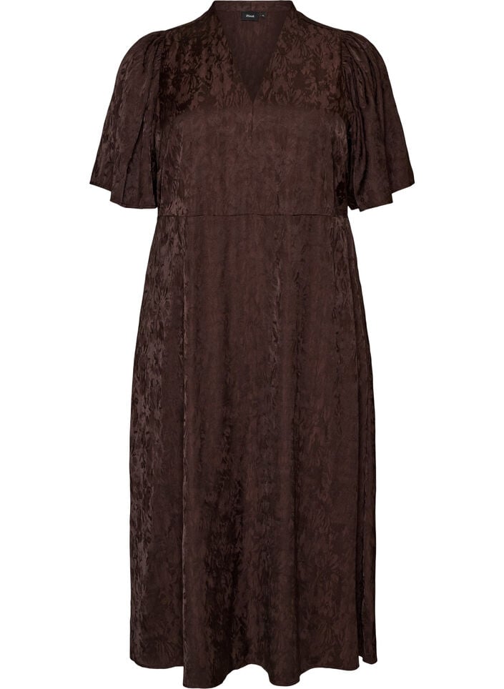 Midikleid aus Jacquard mit Paisleymuster und Fl&uuml;gel&auml;rmeln, Braun, Packshot image number 0
