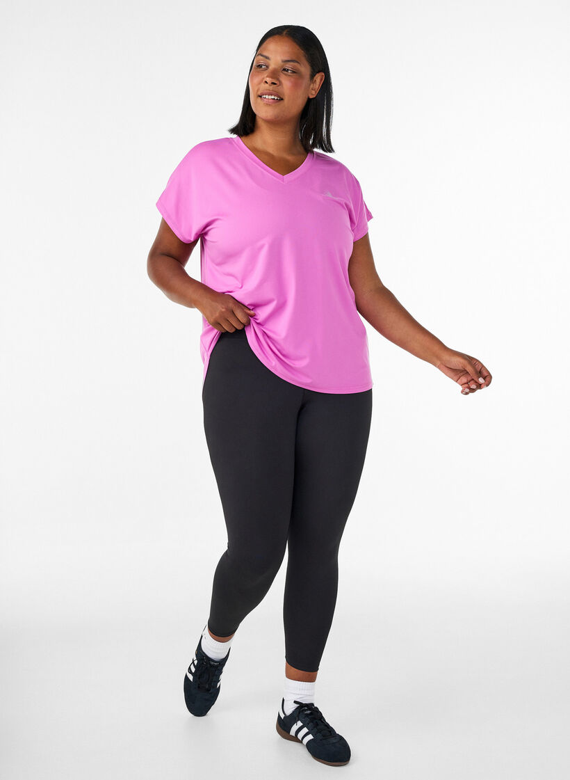 Kurzarm Trainingsshirt mit V-Ausschnitt, Lila, Model image number 1