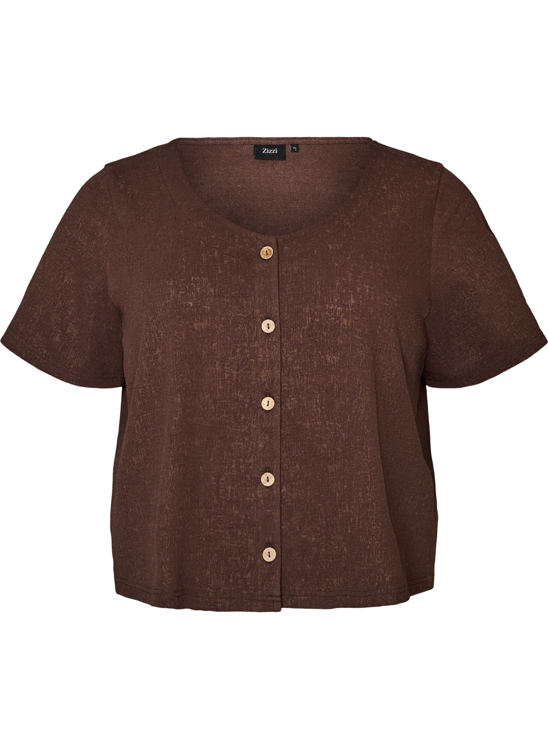ZizziStrukturierte Bluse aus Baumwolle mit Knopfleiste, Braun, Packshot image number 0