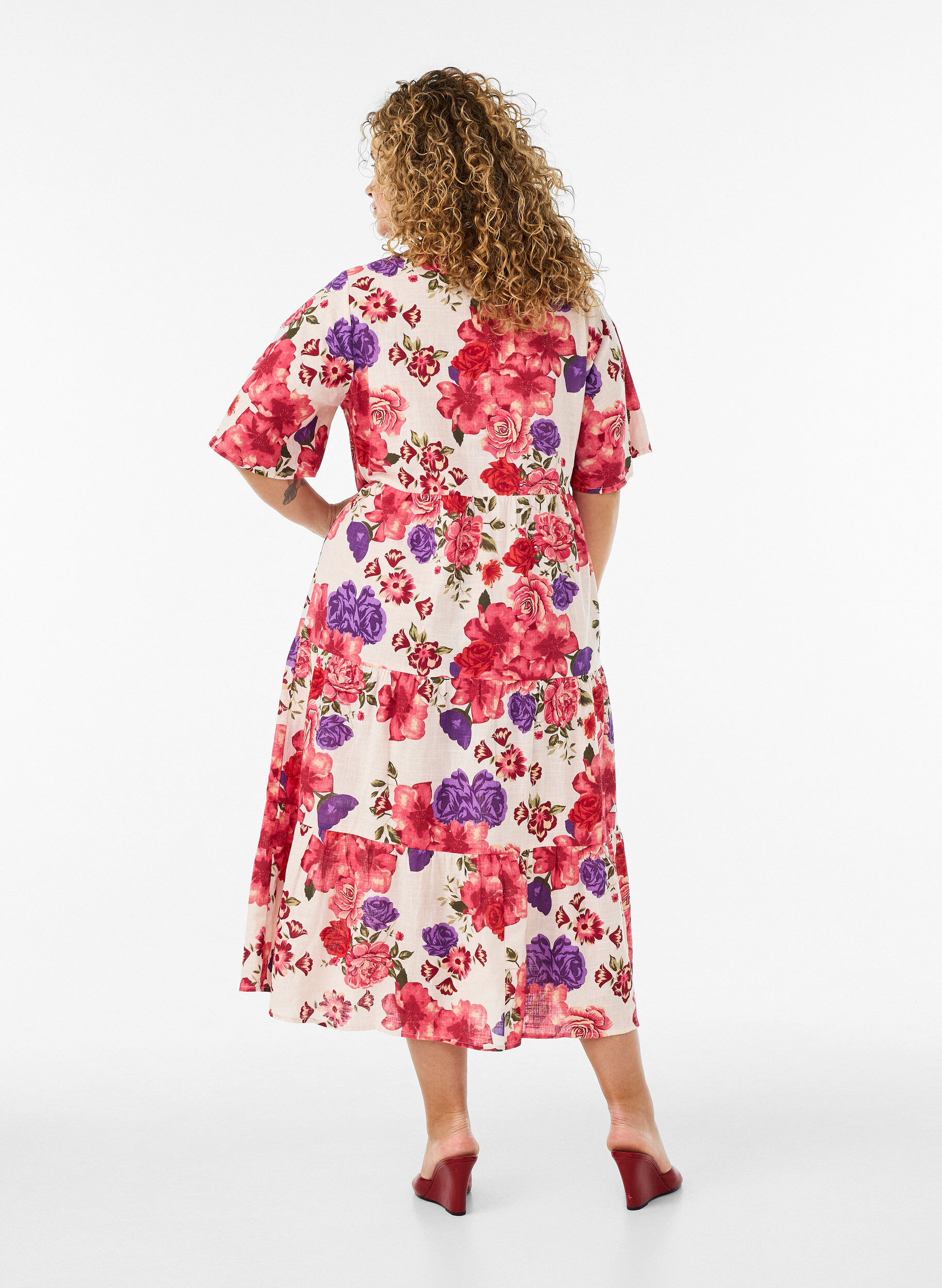 ZizziBaumwoll-Midikleid mit Blumenprint, Rot, Model image number 1