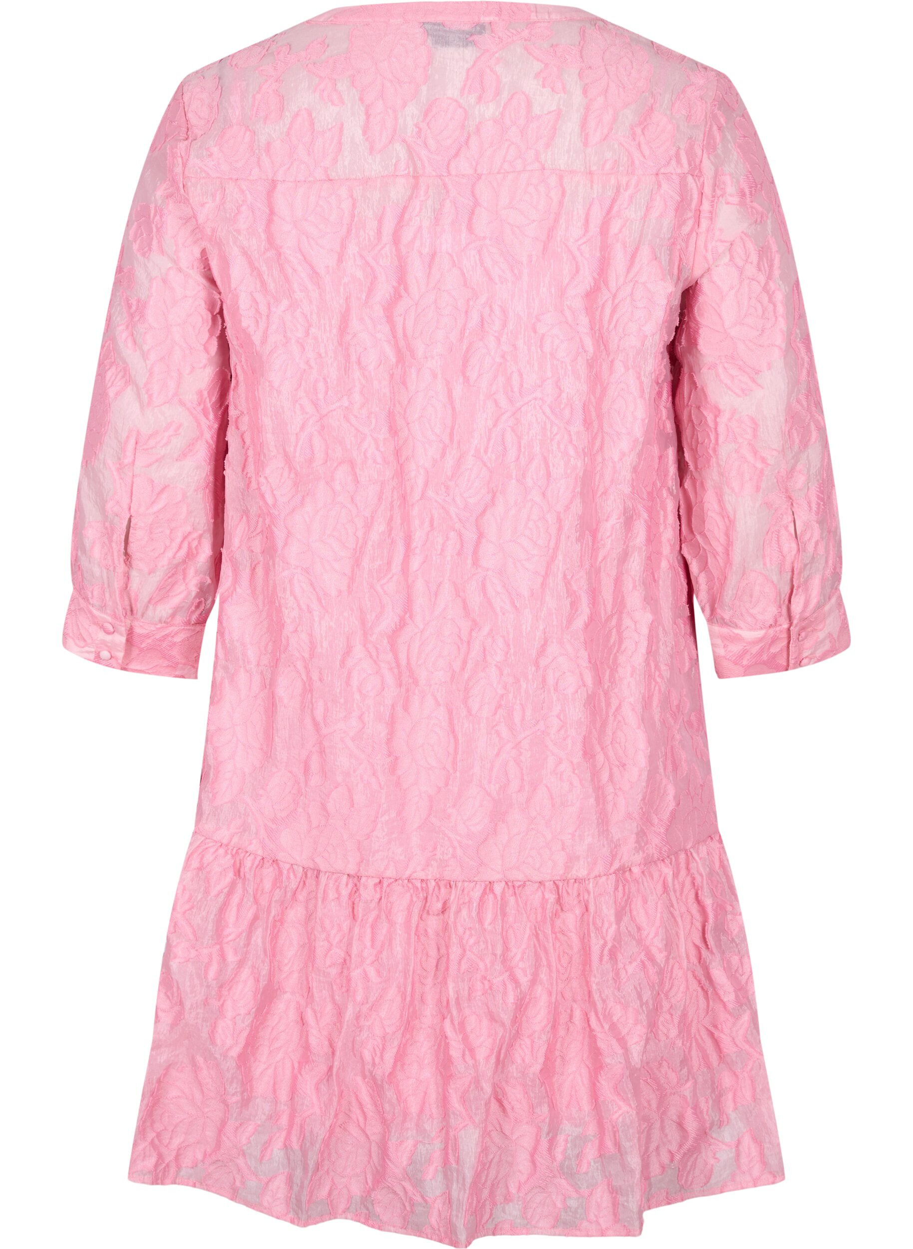 Zizzi A-Linie Jacquard-Kleid mit R&uuml;schen, Cashmere Rose, Packshot image number 1