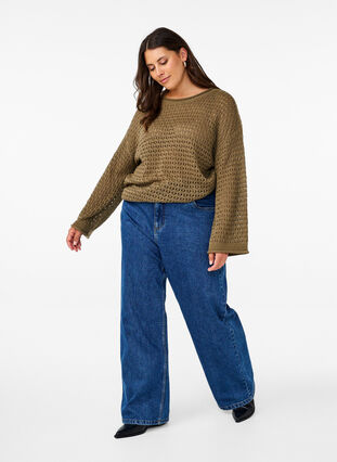 Strickpullover mit Lochmuster - Grün - Gr. 42-64 - Zizzi