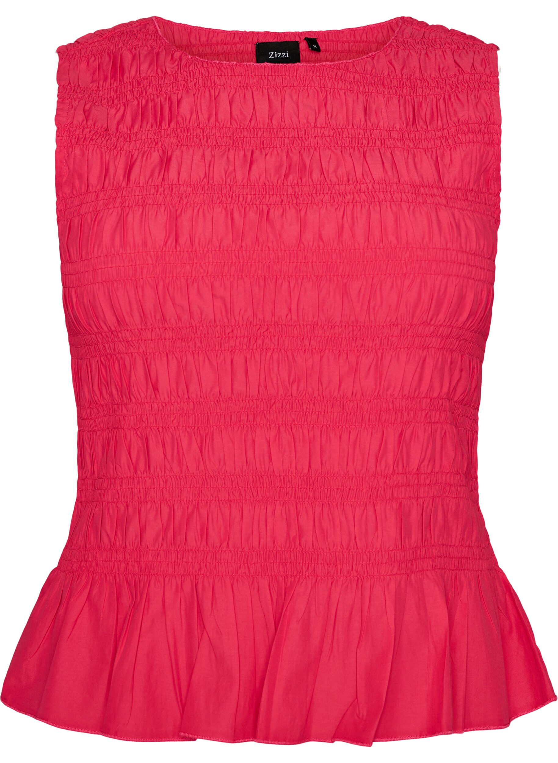 ZizziSmocktop mit U-Boot-Ausschnitt und Peplumsaum, Rot, Packshot image number 0