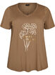 T-Shirt aus Baumwolle mit Frontprint und V-Ausschnitt, Braun, Packshot image number 0