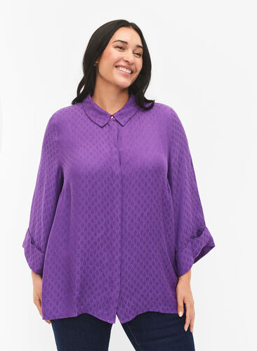 Hemd aus Viskose mit Ton-in-Ton-Muster, Lavender Violet, Model image number 0