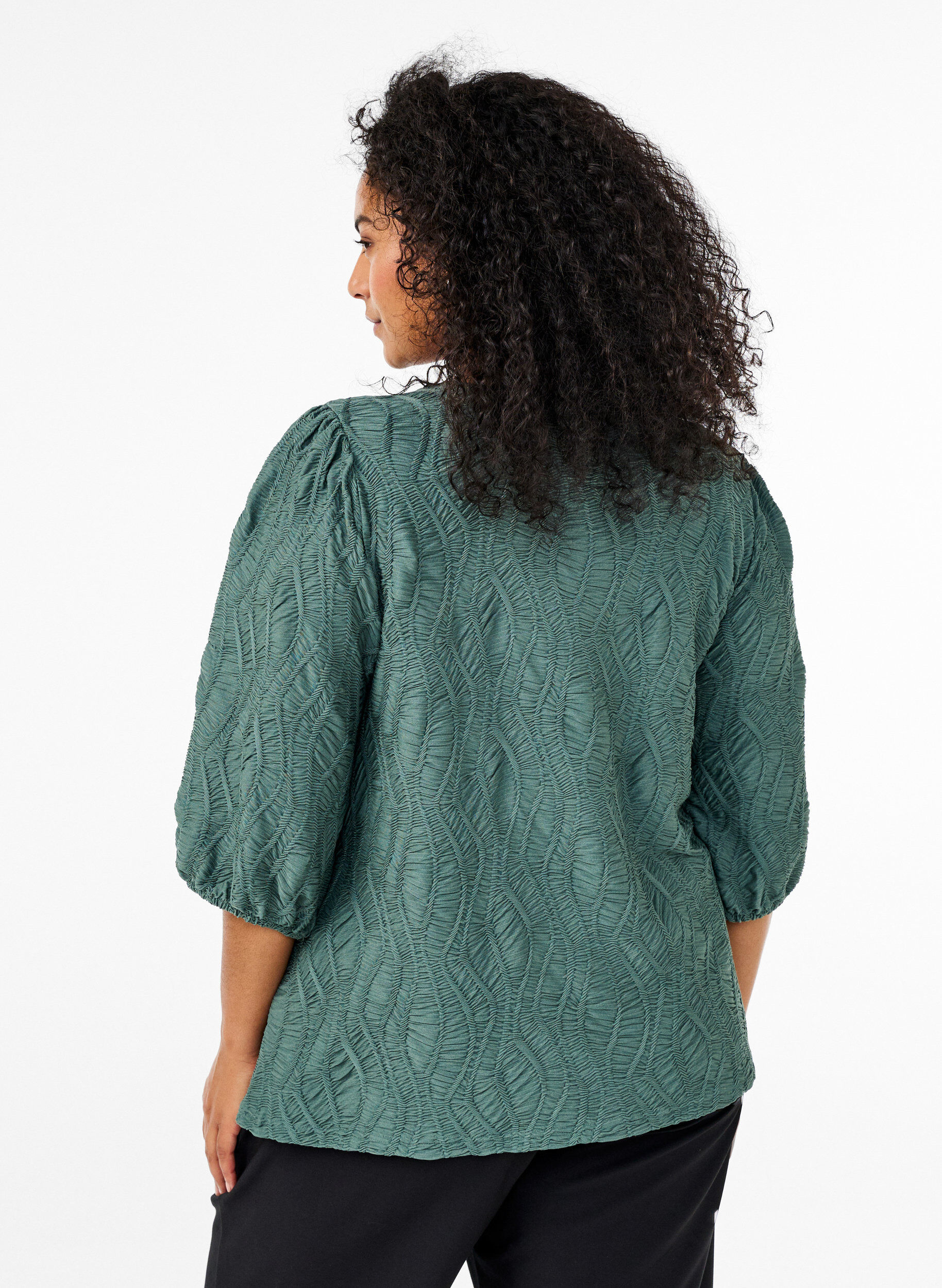 Zizzi Bluse mit Struktur und 3/4-&Auml;rmeln, Gr&uuml;n, Model image number 2