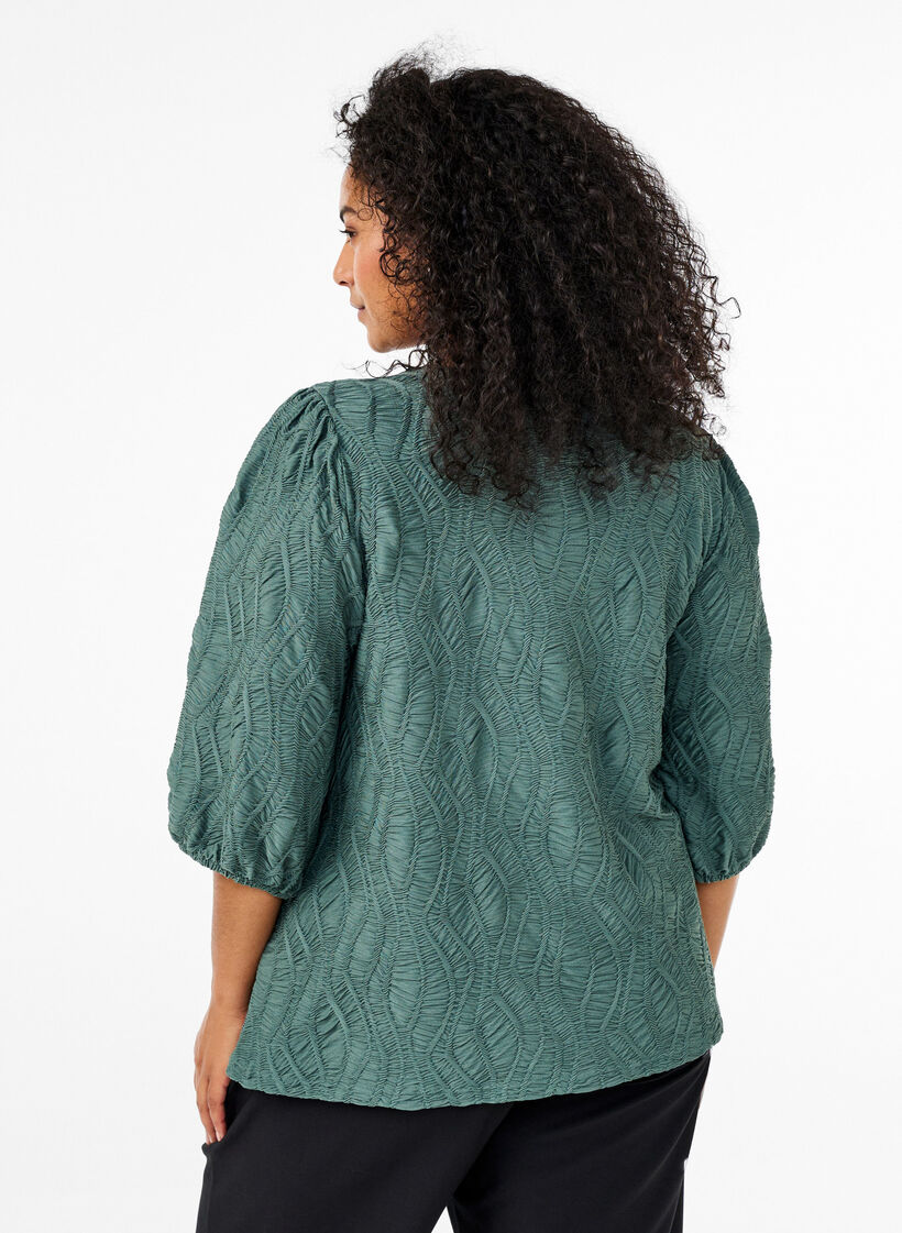 Bluse mit Struktur und 3/4-Ärmeln, Grün, Model image number 2