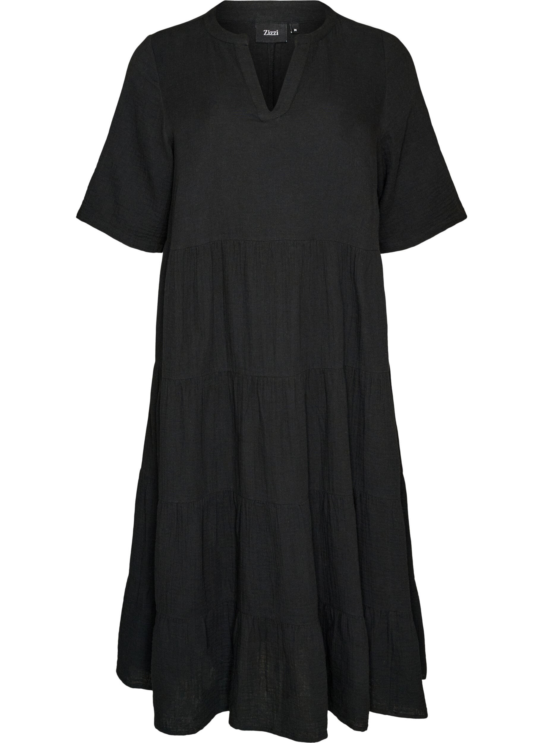 ZizziMidikleid in A-Linie aus Baumwoll-Musselin, Schwarz, Packshot image number 0