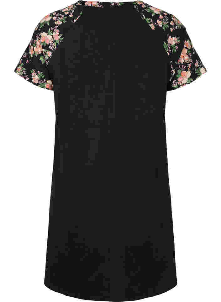 Kurzarm Nachthemd aus Baumwolle mit Printdetails, Black Flower, Packshot image number 1
