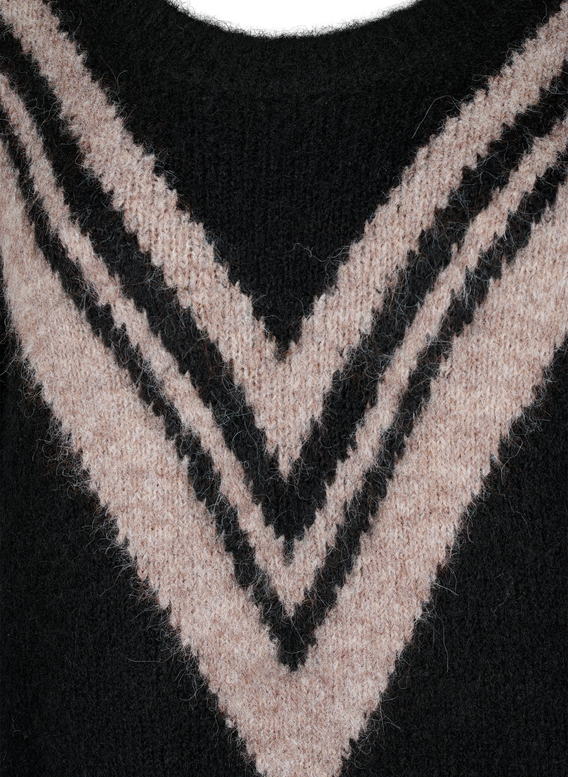 Zizzi Gestrickter Pullover mit Streifendetail, Black Comb, Packshot image number 2