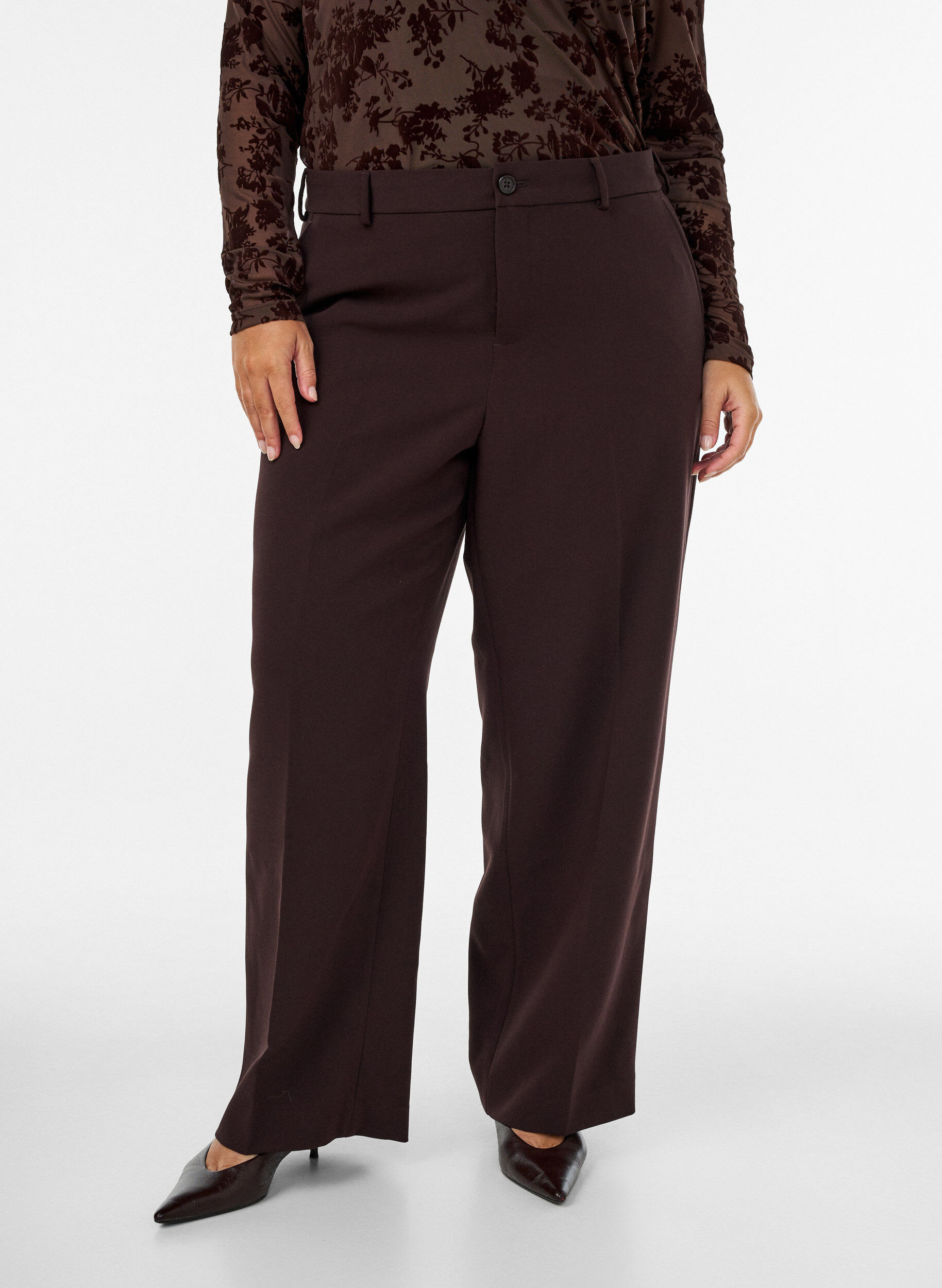 ZizziWeite Anzughose mit hoher Taille, Braun, Model image number 2