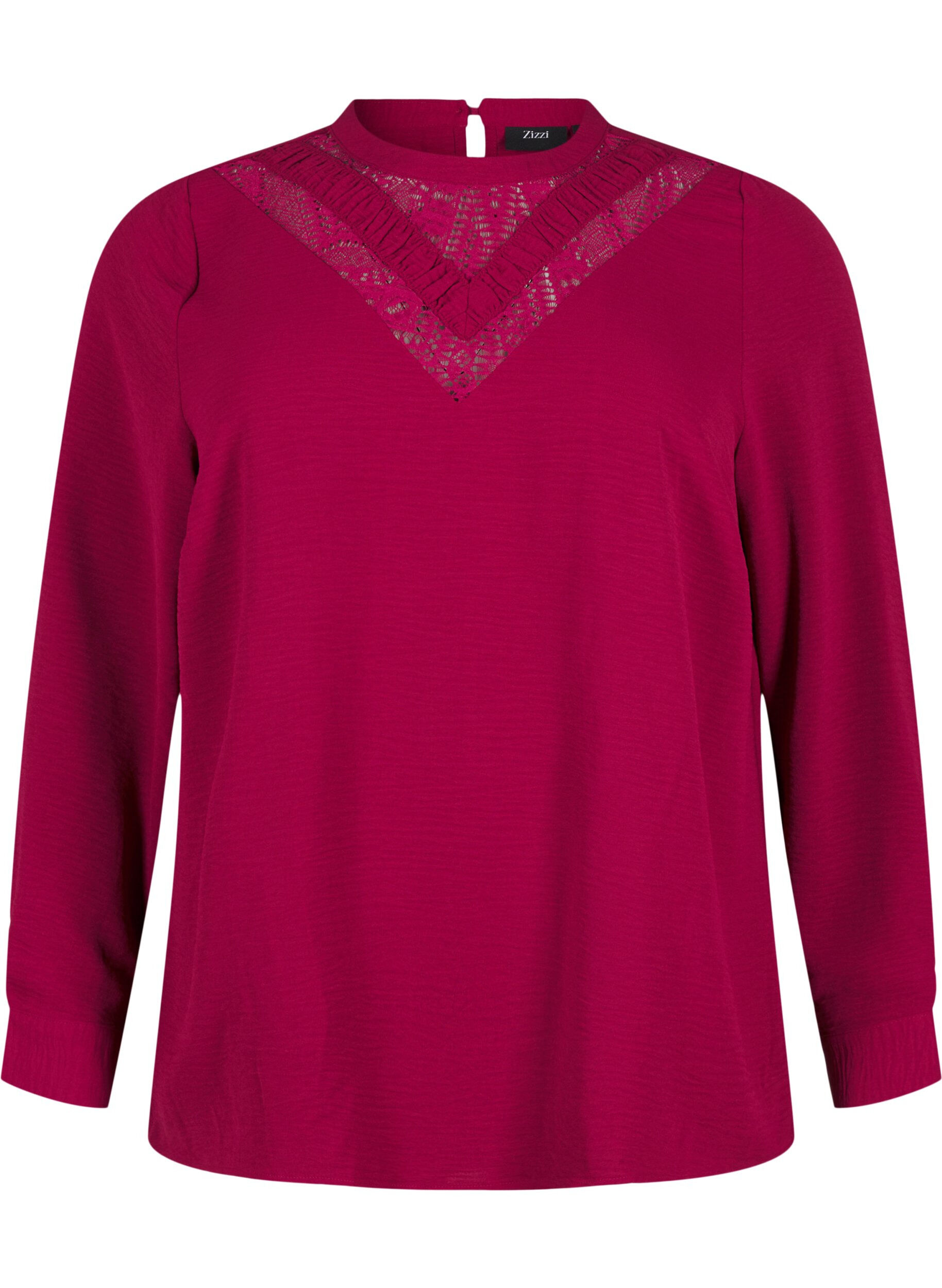 Zizzi Bluse mit Spitzendetail, Red Plum, Packshot image number 0