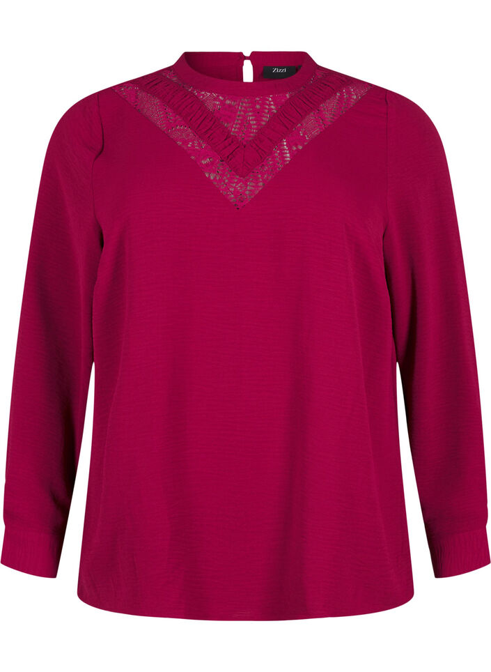 Bluse mit Spitzendetail, Red Plum, Packshot image number 0