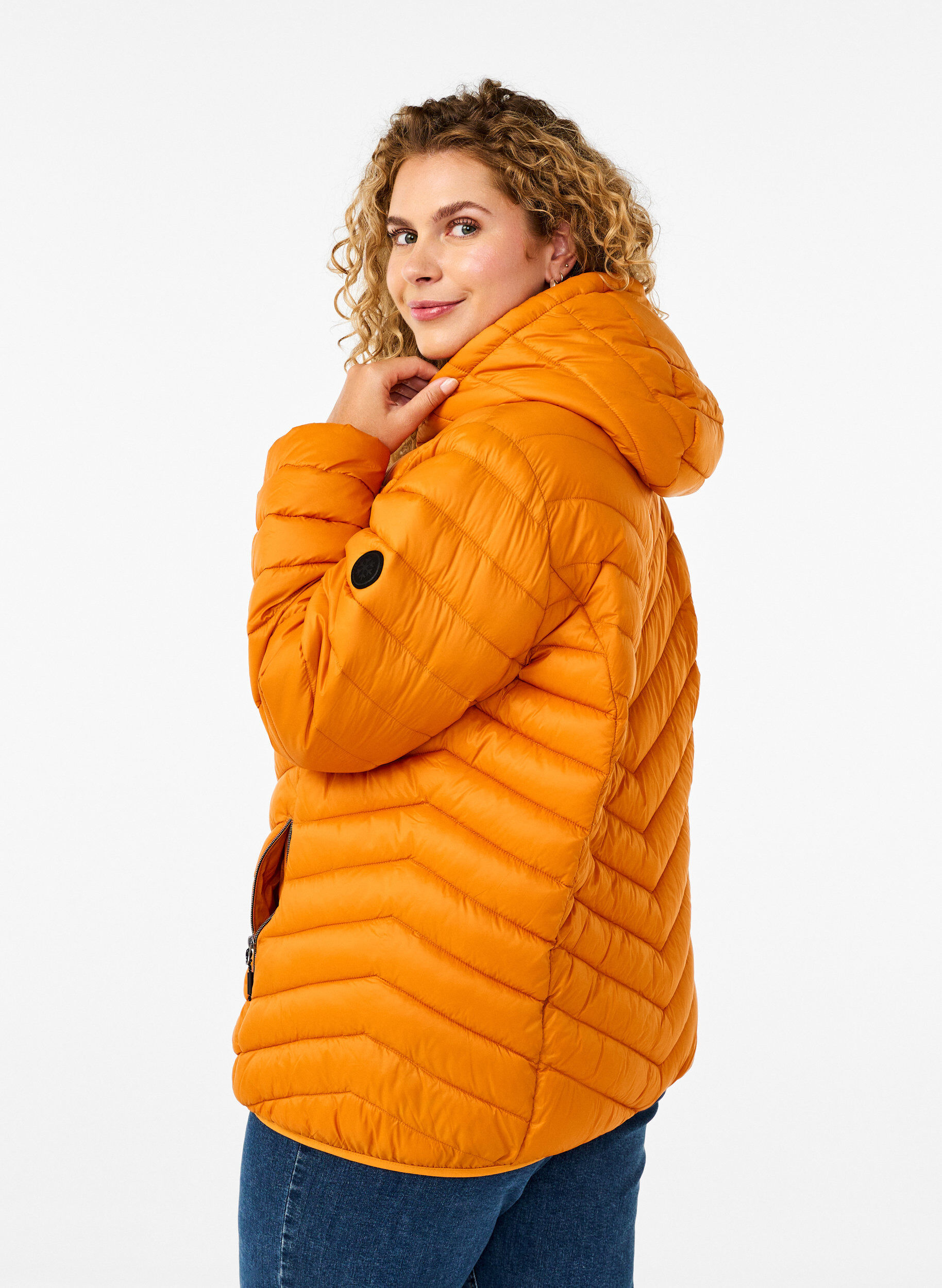 Zizzi Leichte Jacke mit Kapuze, Orange, Model image number 2