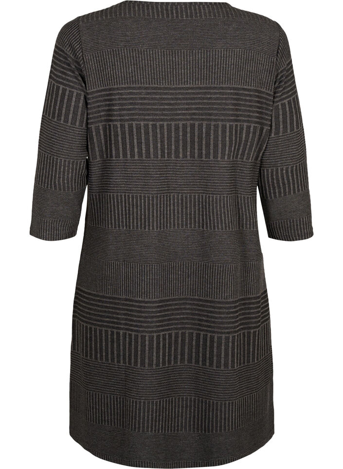 Kleid mit 3/4-Ärmeln und Streifenmuster, Dark Grey Mélange, Packshot image number 1