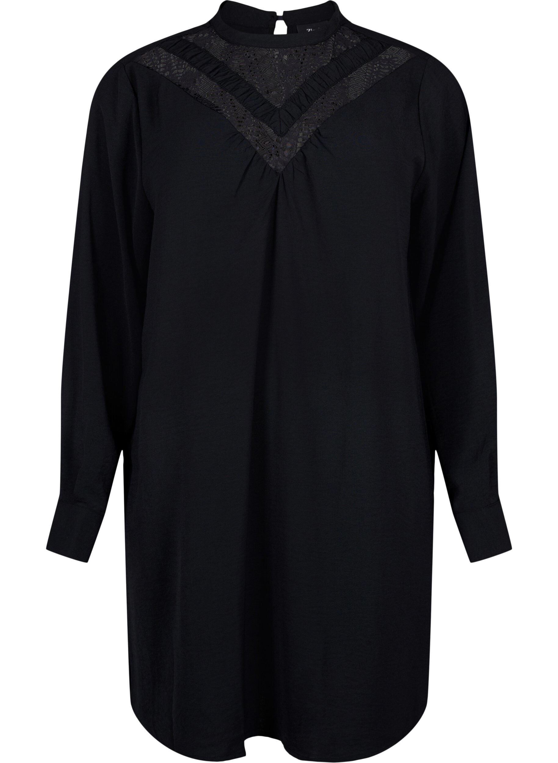 Zizzi Kurzes Kleid mit Spitzendetails, Black, Packshot image number 0