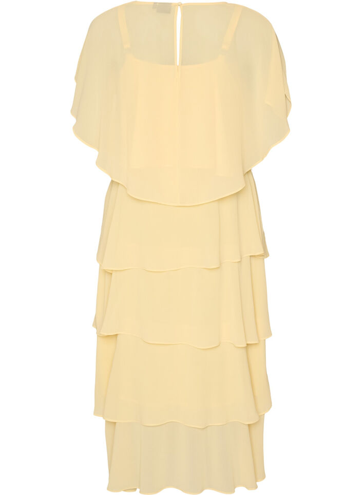 Maxikleid mit R&uuml;schen-Volants und abnehmbarem Cape, Gelb, Packshot image number 1