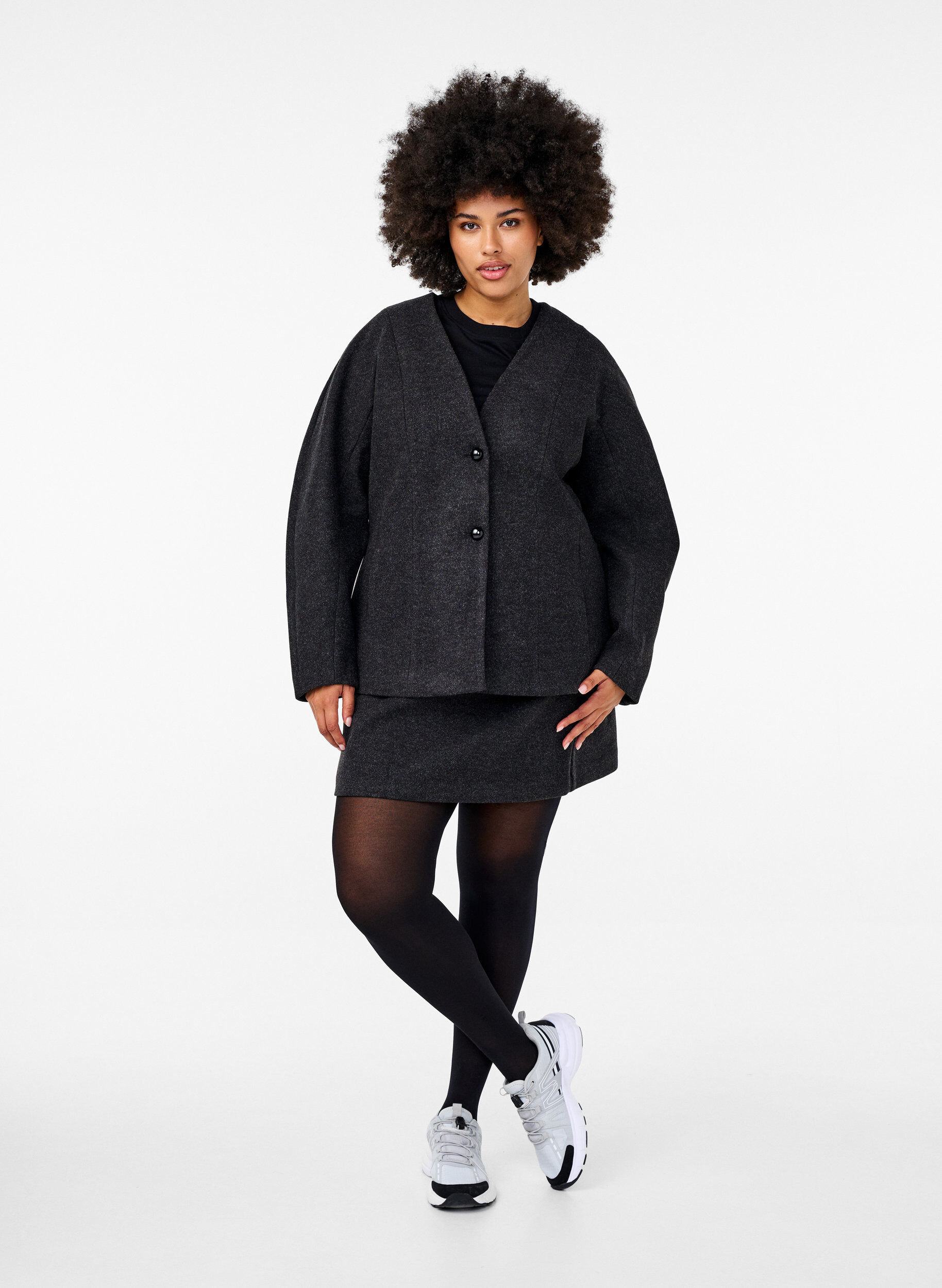 Zizzi Taillierter Blazer, Dark Grey Melange, Model image number 2