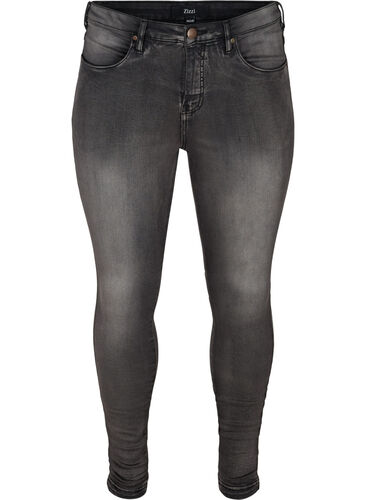 Super Slim Amy Jeans mit hoher Taille, Dark Grey Denim, Packshot image number 0