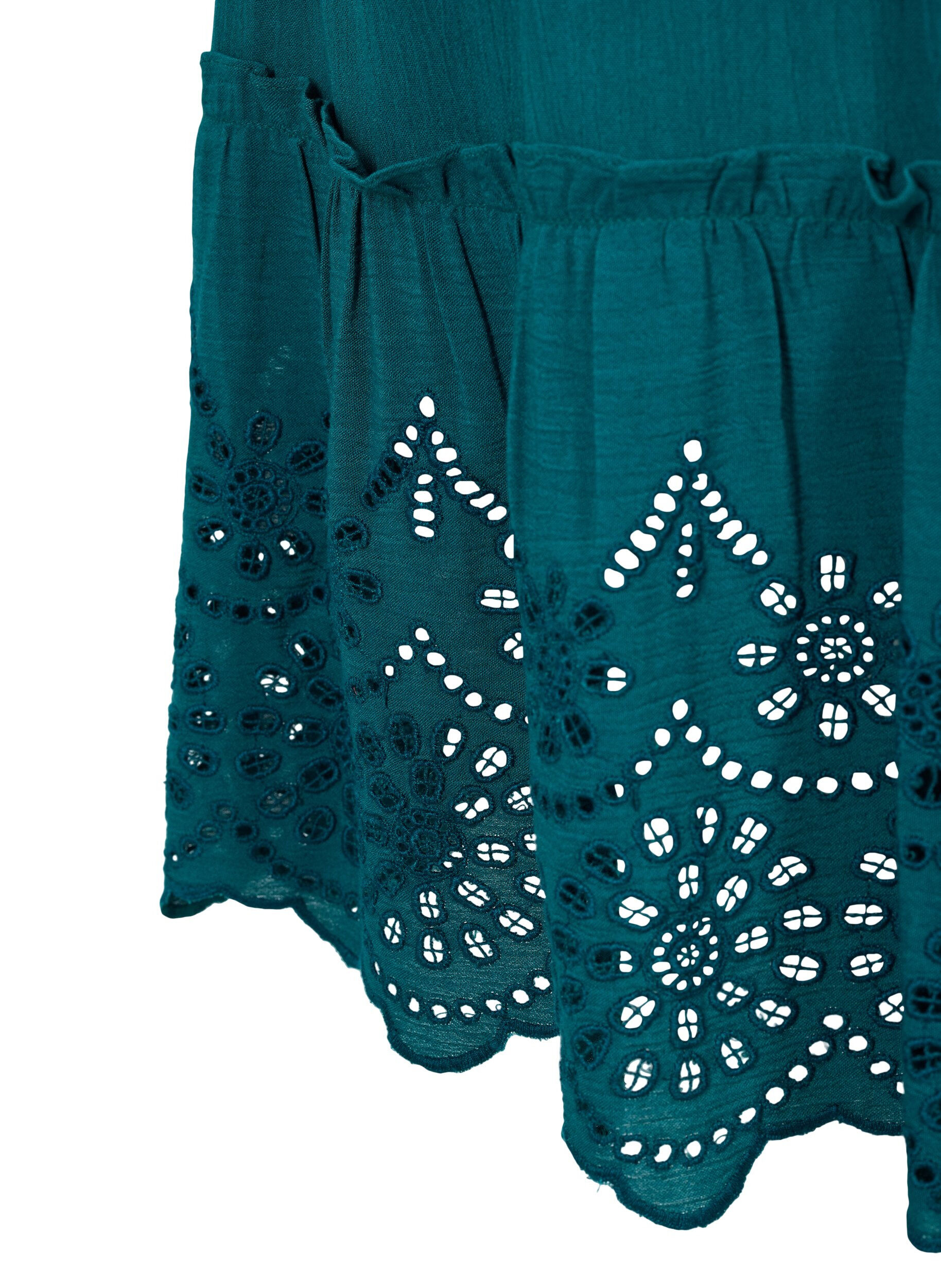 Zizzi Viskose Strandkleid mit Smock und Lochstickerei, Deep Teal, Packshot image number 3