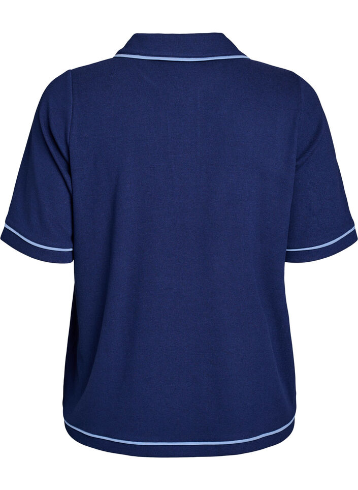 Poloshirt aus Jersey mit kontrastierenden Besätzen, Blau, Packshot image number 1