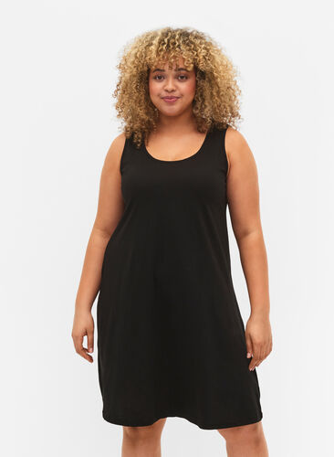 Ärmelloses Kleid aus Baumwolle mit A-Linie, Black, Model image number 0