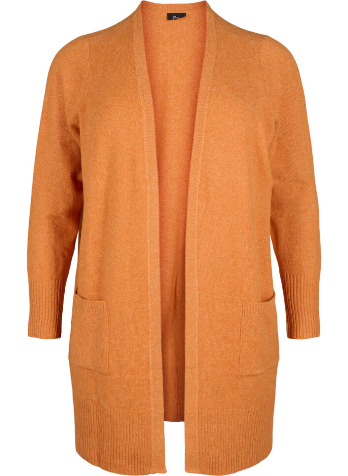 Strickjacke mit Rippenstrick und Taschen, Orange, Packshot image number 0