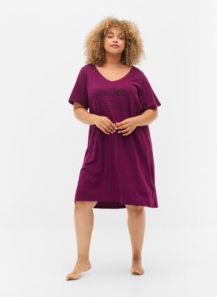 Nachthemd aus Baumwolle mit Print, D. Purple w. Coffee, Model image number 2