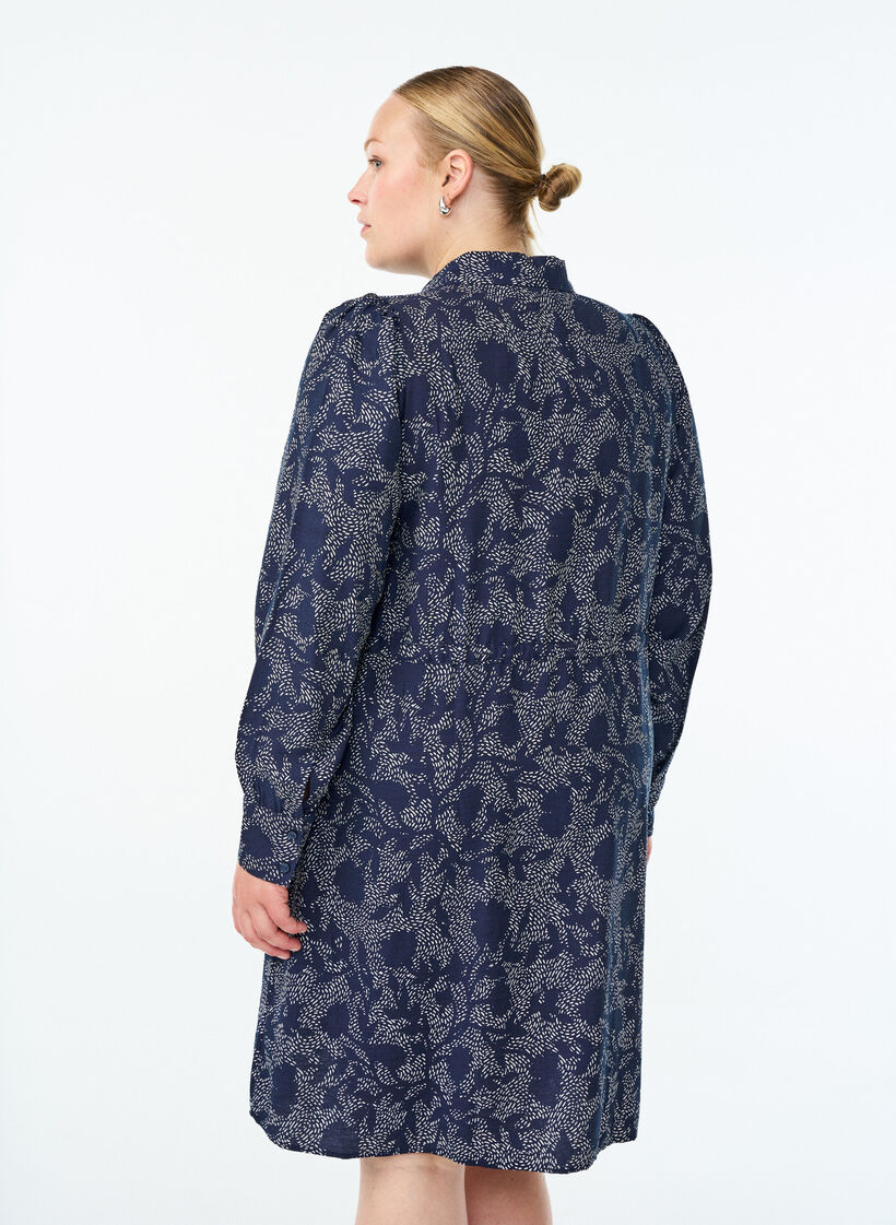 Blusenkleid aus bedrucktem Material mit Bindegürtel, Blau, Model image number 2