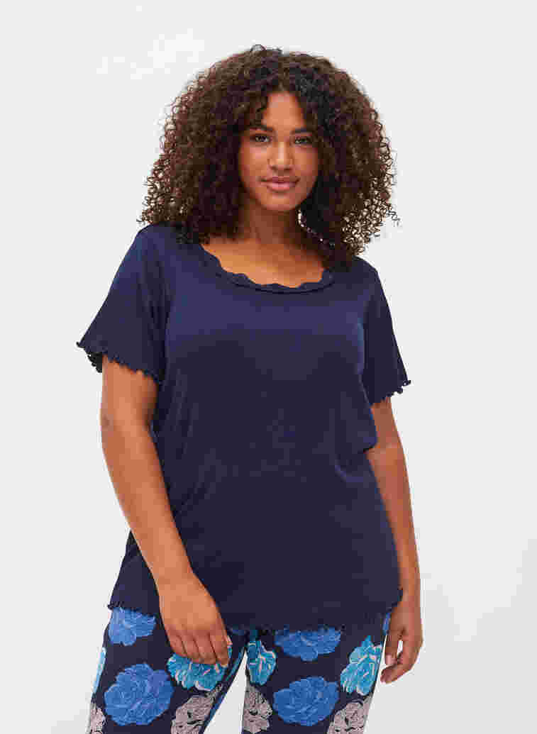 Kurzarm Nachthemd mit Spitzenbesatz, Peacoat, Model image number 0