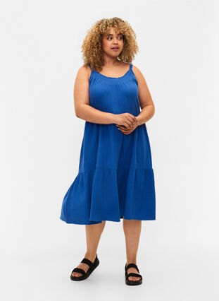 Schlichtes Trägerkleid aus Baumwolle, Victoria blue, Model image number 2