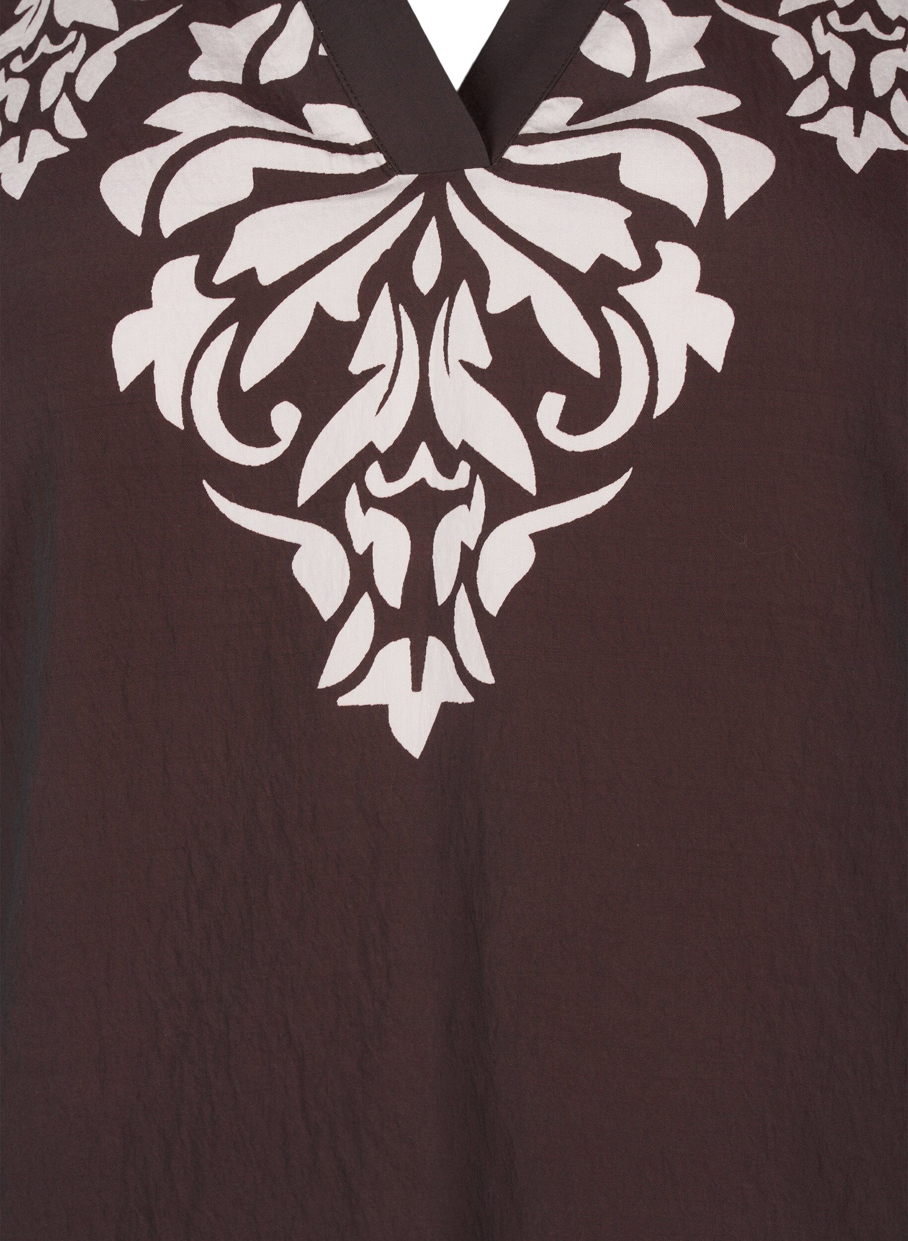 Zizzi Kurzarmbluse mit Print und R&uuml;schen, Braun, Packshot image number 2