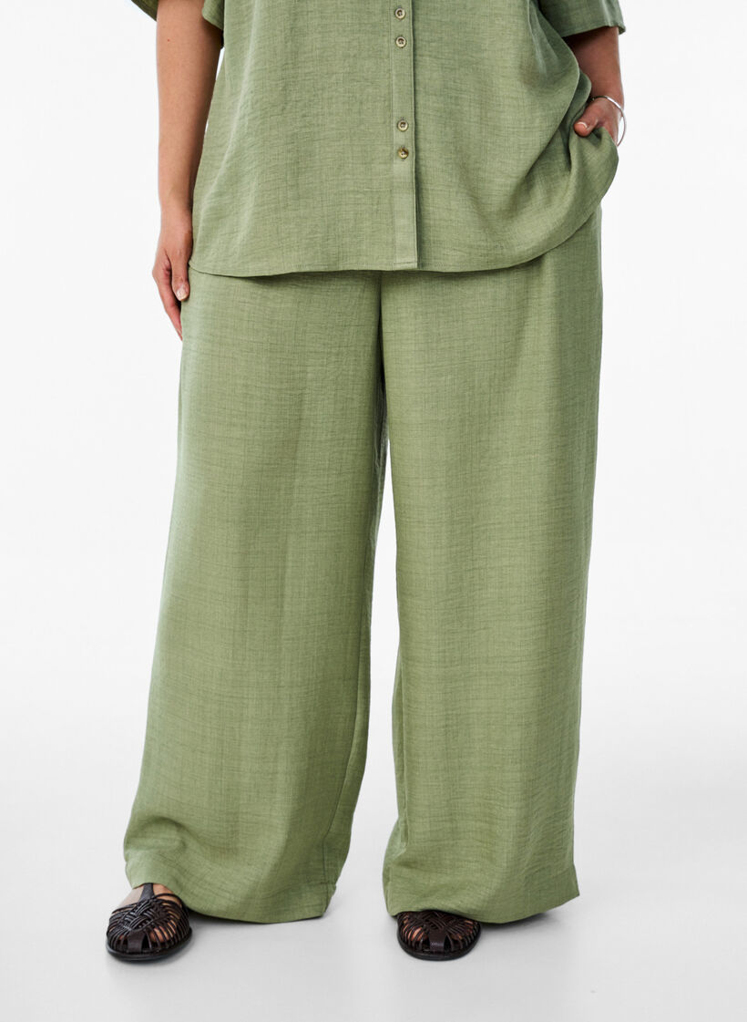 Lockere Hose mit elastischem Bund und Taschen, Gr&uuml;n, Model image number 2