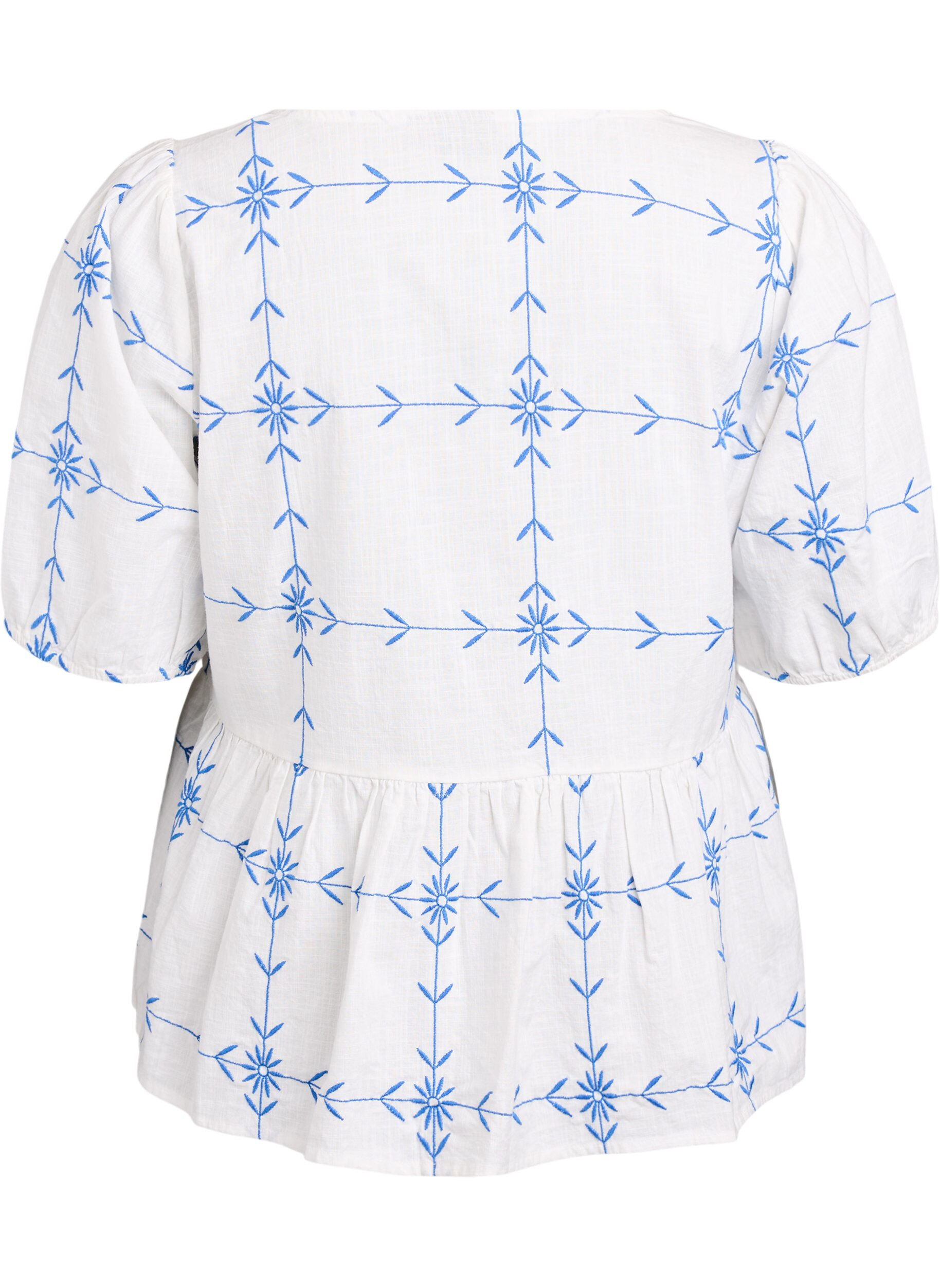 Zizzi Kurze Bluse mit V-Ausschnitt und Stickerei, Wei&szlig;, Packshot image number 1