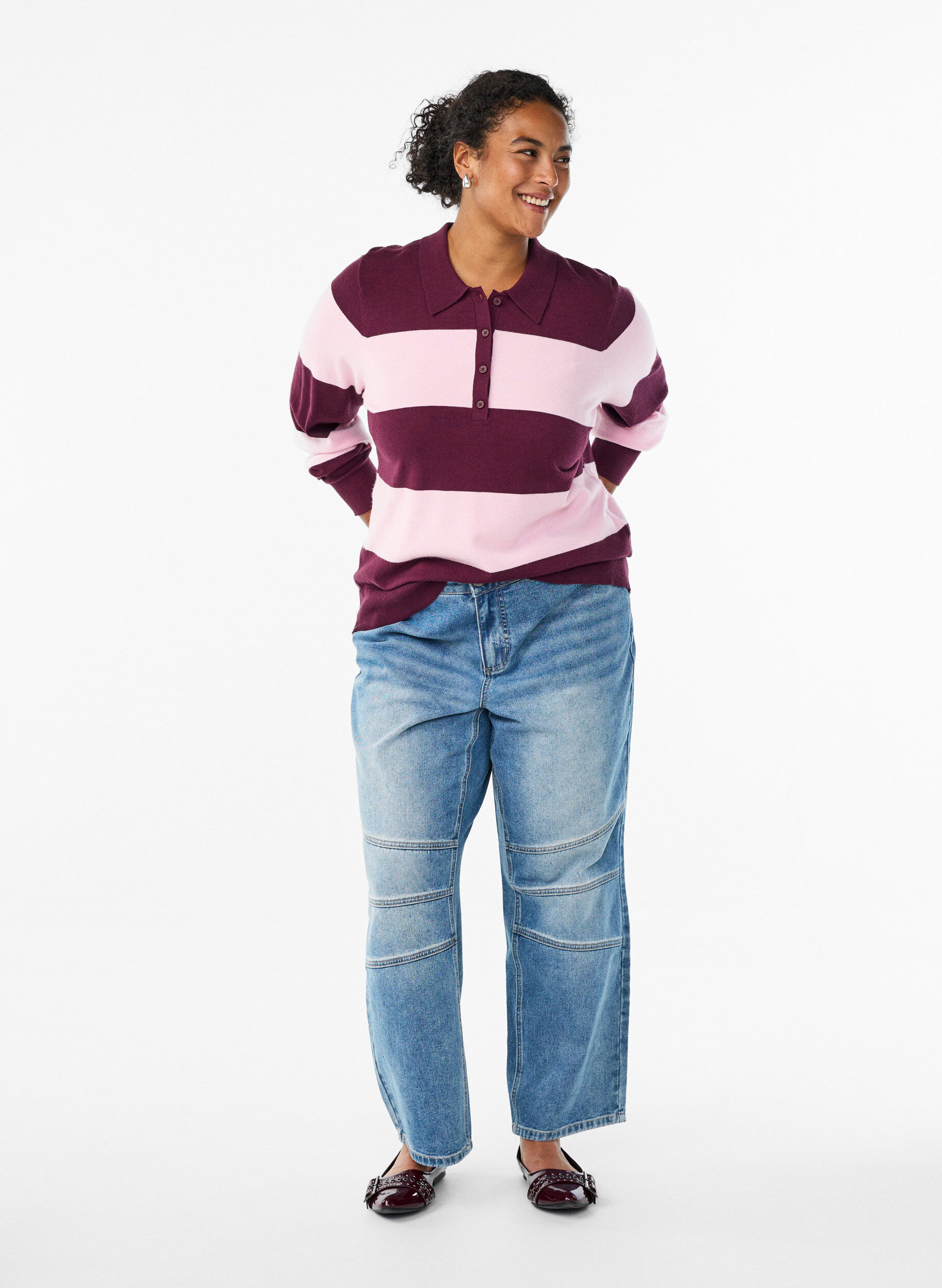 Zizzi Strickbluse mit Kragen, Rot, Model image number 1