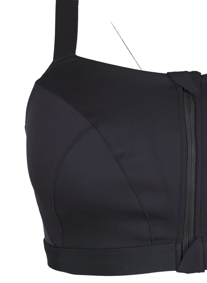 Sport-BH mit Vorderverschluss und hohem Halt, Schwarz, Packshot