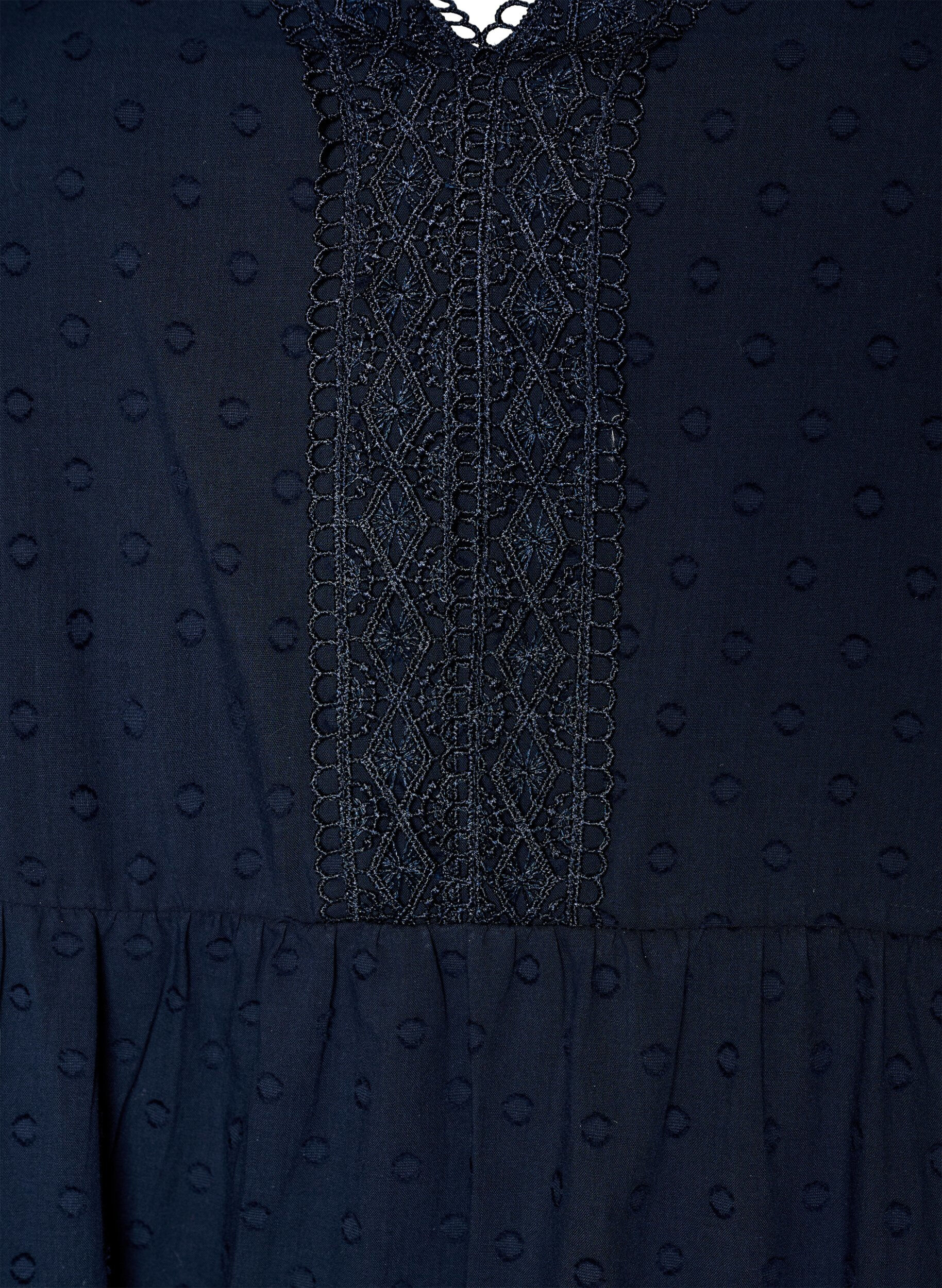 Zizzi Midikleid aus strukturierter Baumwolle mit H&auml;keldetails, Blau, Packshot image number 2