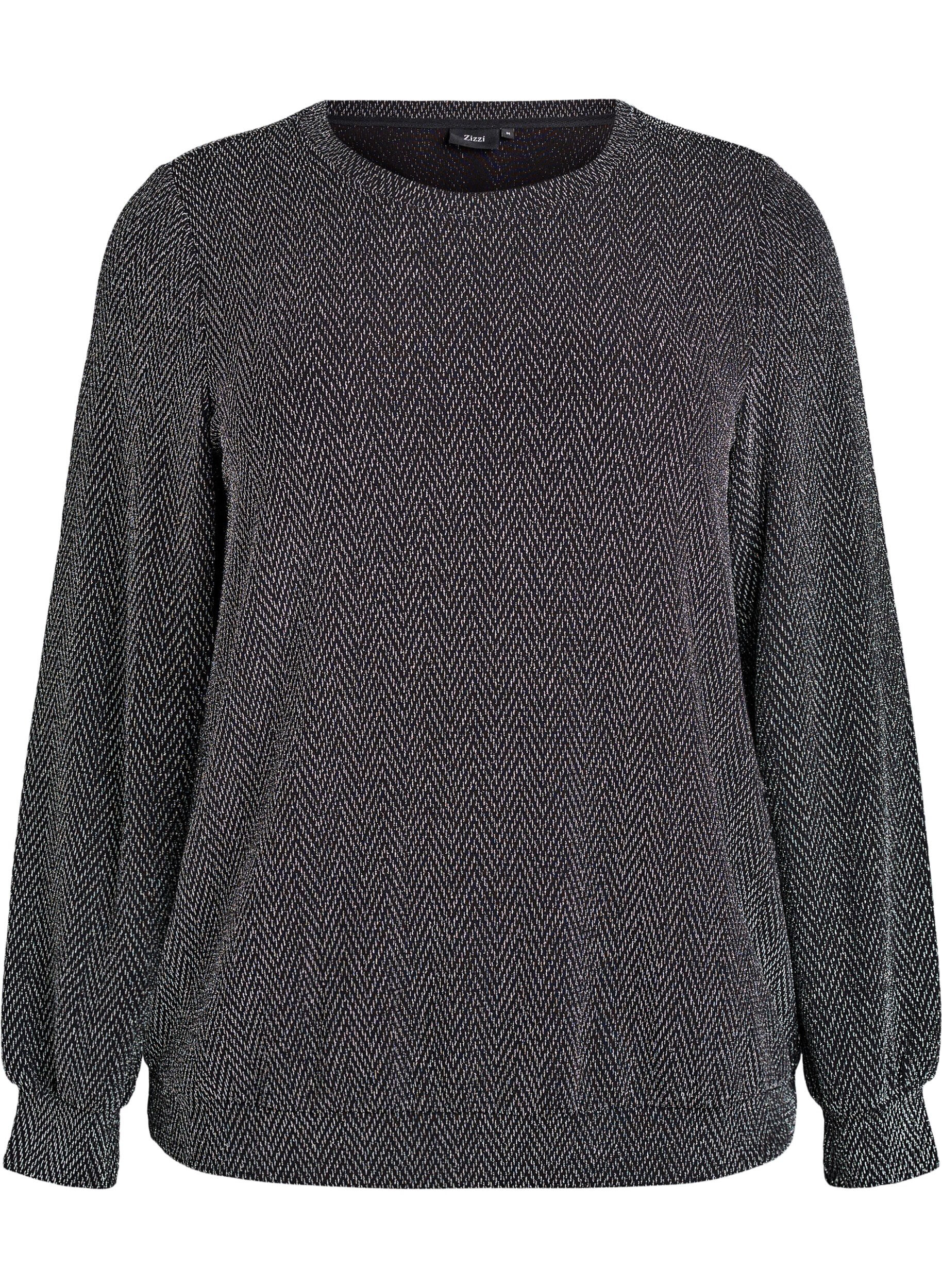 ZizziBluse mit Fischgr&auml;tenmuster und Glitzerfaden, Schwarz, Packshot image number 0