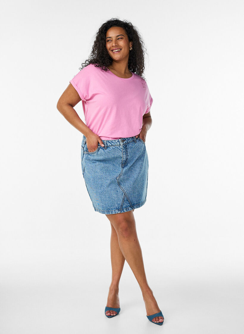 Kurz&auml;rmeliges T-Shirt aus einer Baumwollmischung, Pink, Model image number 1