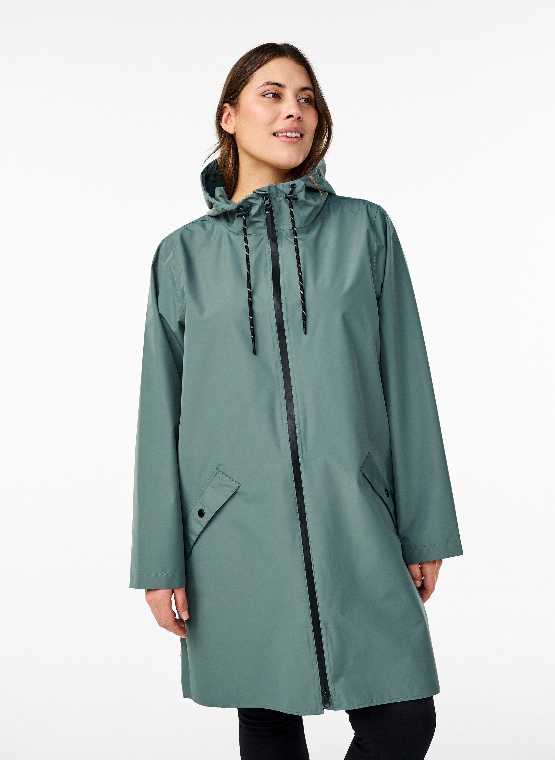 Regenjacke mit Taschen und Kapuze, Gr&uuml;n, Model