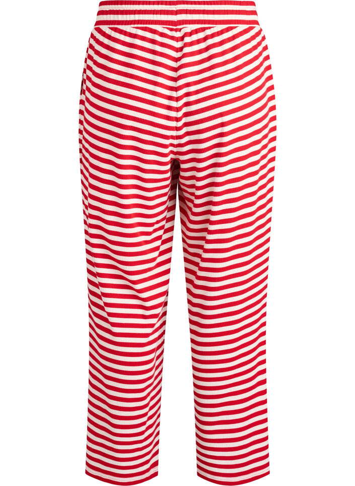 Gestreifte Schlafanzughose mit hoher Taille und weiten Beinen, Rot, Packshot image number 1