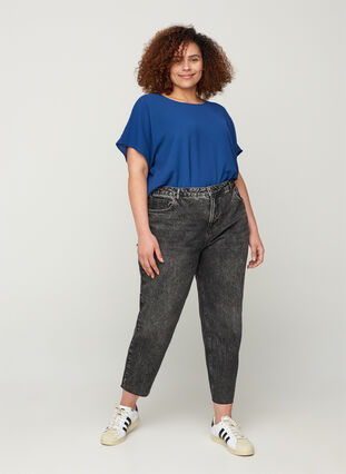 Cropped Mom Fit Mille Jeans mit lockerer Passform, Grey Denim 4, Model image number 0