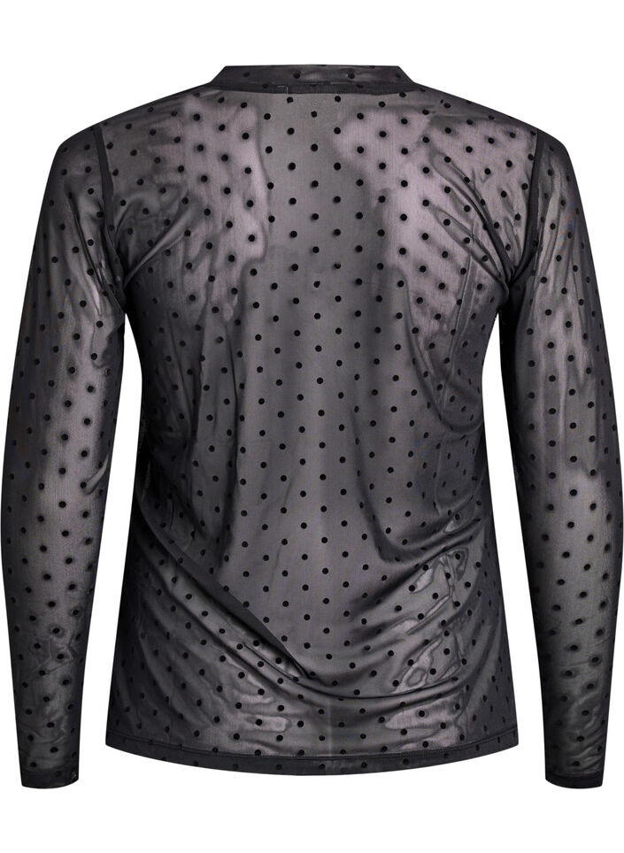 Bluse aus Mesh mit Punkten, Schwarz, Packshot image number 1