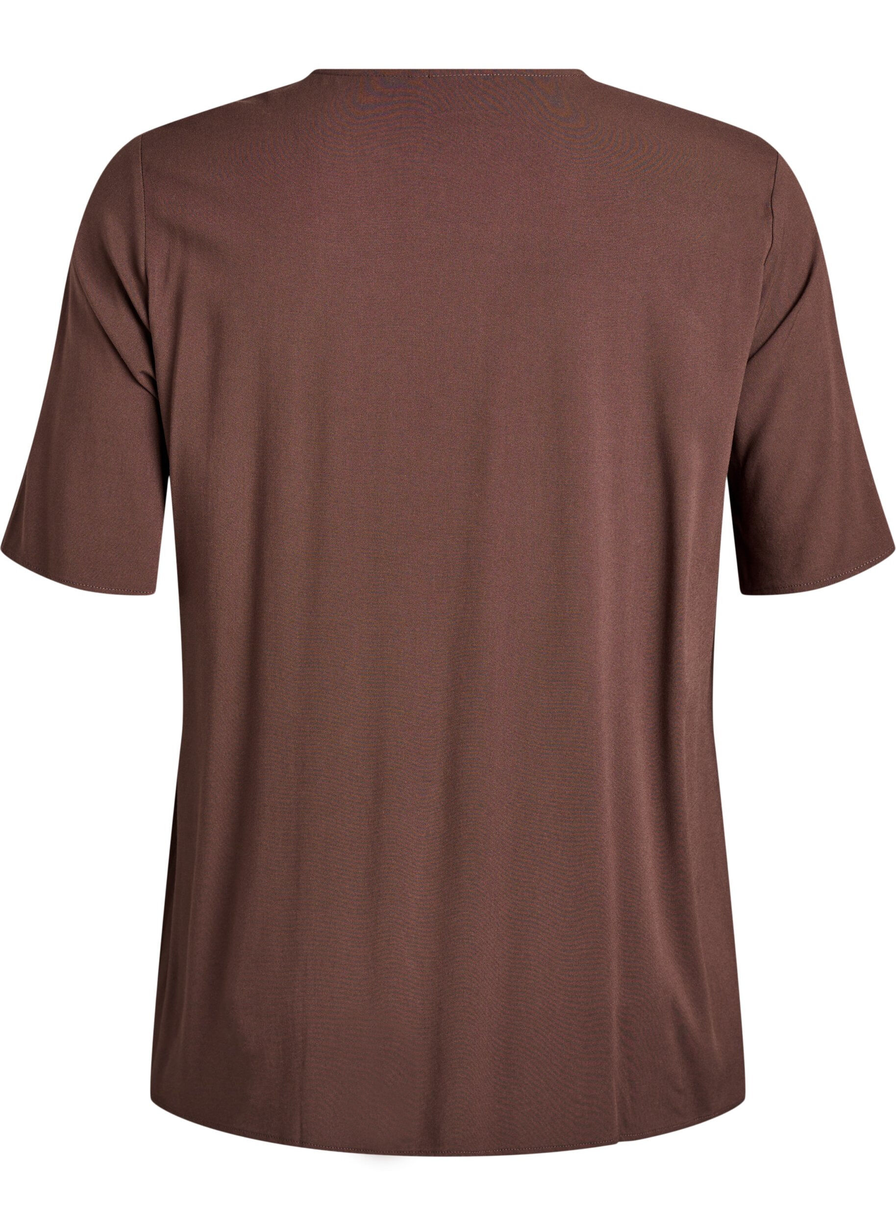 ZizziKurz&auml;rmelige, gewebte Bluse mit Rundhals, Braun, Packshot image number 1
